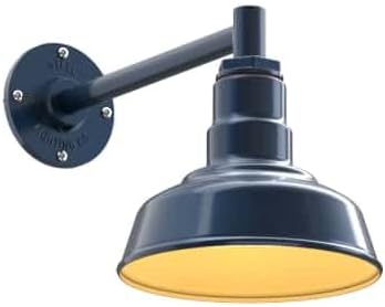 Steel Lighting Co. | Dusk to Dawn | Hawthorne Barn Light | Outdoor Wall Mounted | 8 in Dome | 11 inch Straight Arm| Small Farmhouse Light Made in America | Gray Blue/Brass