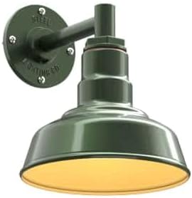 Steel Lighting Co. | Dusk to Dawn | Hawthorne Barn Light | Outdoor Wall Mounted | 8 in Dome | 6 in Straight Arm| Small Farmhouse Light Made in America | Hunter Green/Brass