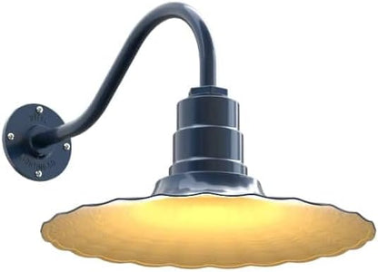 Steel Lighting Co. Highland Park Barn Light | Outdoor Wall Mounted | 16 inch Radial Wave | 16" Gooseneck | Vintage Style Made in America | Gray Blue Exterior/Brass Interior