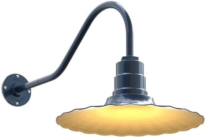 Steel Lighting Co. Highland Park Barn Light | Outdoor Wall Mounted | 16 inch Radial Wave | 23" Gooseneck | Vintage Style Made in America | Gray Blue Exterior/Brass Interior
