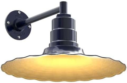 Steel Lighting Co. Highland Park Barn Light | Outdoor Wall Mounted | 16 inch Radial Wave | 11" Straight Arm | Vintage Style Made in America | Navy Blue Exterior/Brass Interior