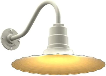 Steel Lighting Co. Highland Park Barn Light | Outdoor Wall Mounted | 16 inch Radial Wave | 16" Gooseneck | Vintage Style Made in America | Cream Exterior/Brass Interior