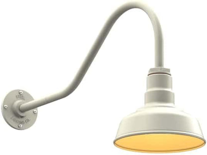 Steel Lighting Co. | Dusk to Dawn | Hawthorne Barn Light | Outdoor Wall Mounted | 8 in Dome | 23 inch Gooseneck| Small Farmhouse Light Made in America | Cream/Brass