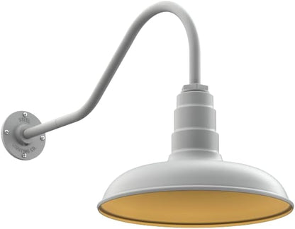Steel Lighting Co. Topanga Barn Light | Outdoor Wall Mounted | 14 inch Dome | 23" Gooseneck | Farmhouse Garage Light Made in America | Modern Gray Exterior/Brass Interior