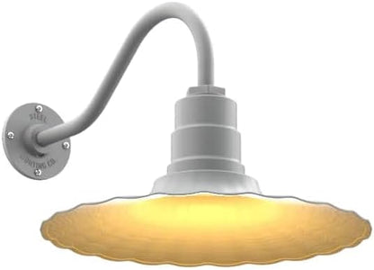 Steel Lighting Co. Highland Park Barn Light | Outdoor Wall Mounted | 16 inch Radial Wave | 16" Gooseneck | Vintage Style Made in America | Modern Gray Exterior/Brass Interior