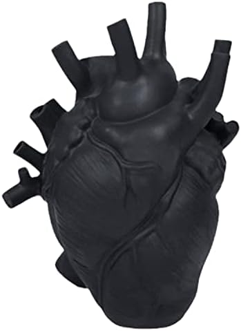 Resin Vase Planter, Decorative Heart Vase - Anatomical Heart Tabletop Decorative Craft, Farmhouse Living Room Bedroom Countertop (Black,Small)
