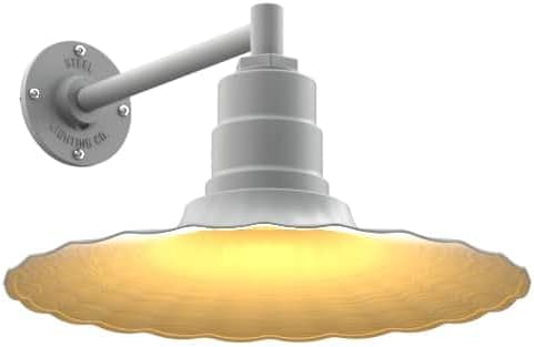 Steel Lighting Co. Highland Park Barn Light | Outdoor Wall Mounted | 16 inch Radial Wave | 11" Straight Arm | Vintage Style Made in America | Modern Gray Exterior/Brass Interior