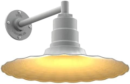 Steel Lighting Co. Highland Park Barn Light | Outdoor Wall Mounted | 16 inch Radial Wave | 11" Straight Arm | Vintage Style Made in America | Modern Gray Exterior/Brass Interior