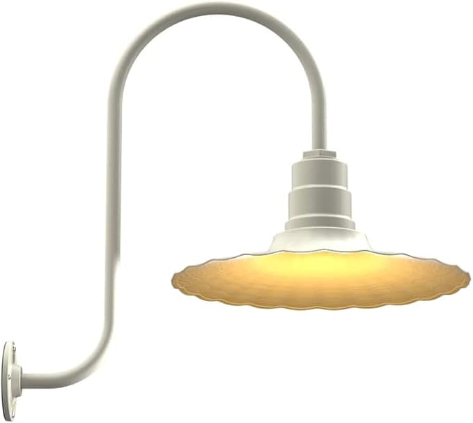 Steel Lighting Co. Highland Park Barn Light | Outdoor Wall Mounted | 16 inch Radial Wave | Upward Sloping Gooseneck | Vintage Style Made in America | Cream Exterior/Brass Interior