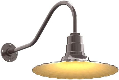 Steel Lighting Co. Highland Park Barn Light | Outdoor Wall Mounted | 16 inch Radial Wave | 23" Gooseneck | Vintage Style Made in America | Dark Bronze Exterior/Brass Interior