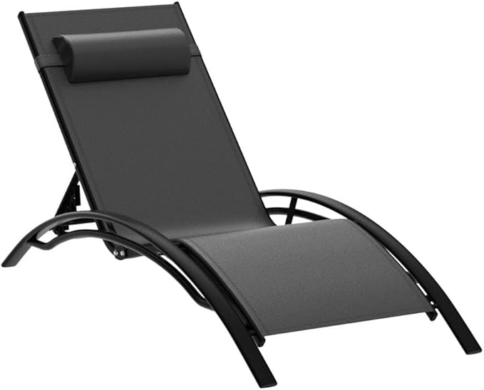 PURPLE LEAF Patio Chaise Lounge Set of 3 Outdoor Lounge Chair Beach Pool Sunbathing Lawn Lounger Recliner Chiar Outside Tanning Chairs with Arm for All Weather, Side Table Included, Black