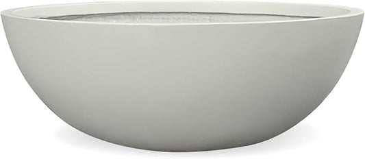 7.7" H x 22" D Round Bowl Fiberstone Planter for Succulent and Lotus with Drainage Hole, Smooth Finishes, Weather Resistant, Included 2 Extra Coco Mats (Light Gray, 19.9" Pot Opening)