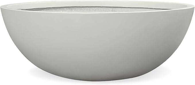 6.9" H x 19.7" D Round Bowl Fiberstone Planter for Succulent and Lotus with Drainage Hole, Smooth Finishes, Weather Resistant, Included 2 Extra Coco Mats (Light Gray, 17.9" Pot Opening)