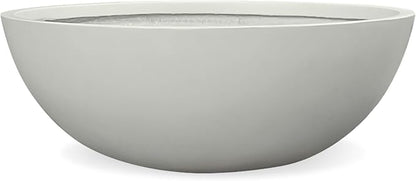 6.9" H x 19.7" D Round Bowl Fiberstone Planter for Succulent and Lotus with Drainage Hole, Smooth Finishes, Weather Resistant, Included 2 Extra Coco Mats (Light Gray, 17.9" Pot Opening)