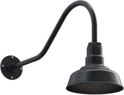 Steel Lighting Co. | Dusk to Dawn | Hawthorne Barn Light | Outdoor Wall Mounted | 8 in Dome | 23 inch Gooseneck| Small Farmhouse Light Made in America | Matte Black Exterior/Matte Black Interior