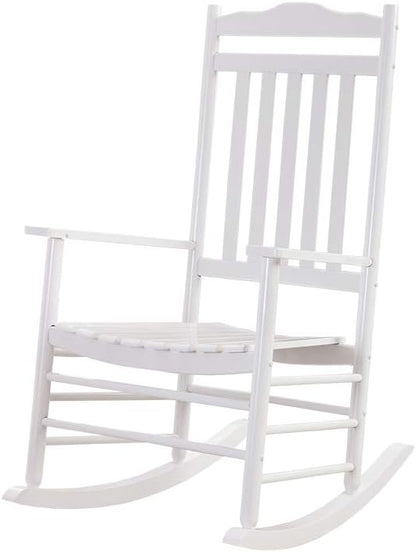Outdoor Patio Rocking Chair Furniture Comfy Rocker for Adults Porch Balcony Garden Indoor Outside Wooden, White