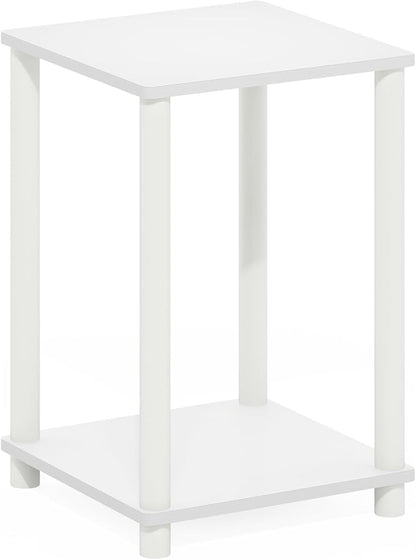 Furinno Turn-N-Tube Side Table, 2-Tier Modern Square End Table with Open Shelf, Toolless Night Stand, Bedside Table, for Living Room, Bedroom, White