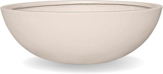 7.7" H x 22" D Round Bowl Fiberstone Planter for Succulent and Lotus with Drainage Hole, Smooth Finishes, Weather Resistant, Included 2 Extra Coco Mats (Kilim Beige, 19.9" Pot Opening)