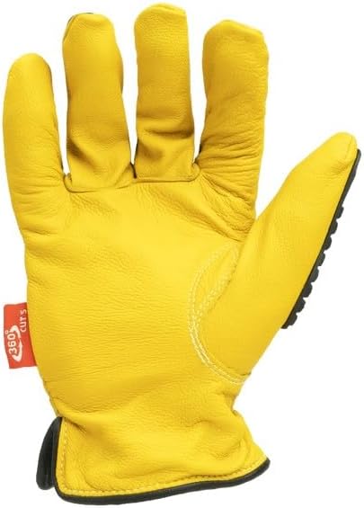 Ironclad ILD-IMPC5-02-S Ultimate 360 Cut Leather Driver W/Impact Work Gloves, Small, Yellow