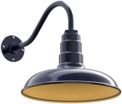 Steel Lighting Co. Topanga Barn Light | Outdoor Wall Mounted | 14 inch Dome | 16" Gooseneck | Farmhouse Garage Light Made in America | Navy Blue Exterior/Brass Interior