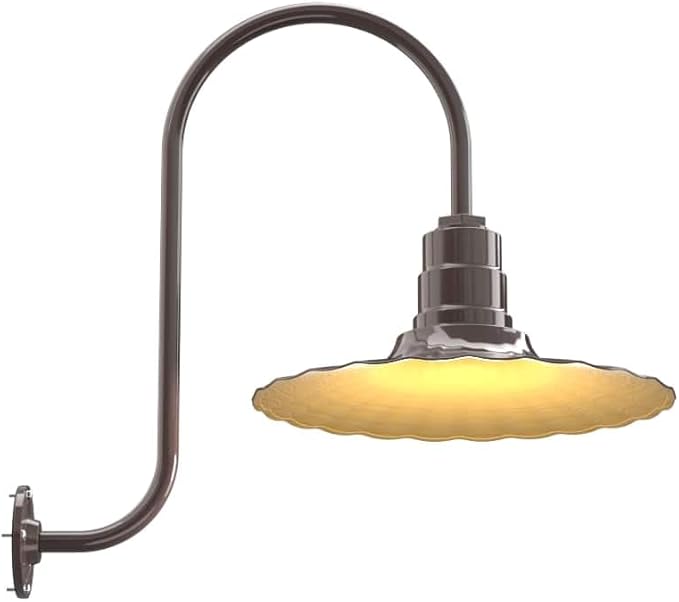 Steel Lighting Co. Highland Park Barn Light | Outdoor Wall Mounted | 16 inch Radial Wave | Upward Sloping Gooseneck | Vintage Style Made in America | Dark Bronze Exterior/Brass Interior