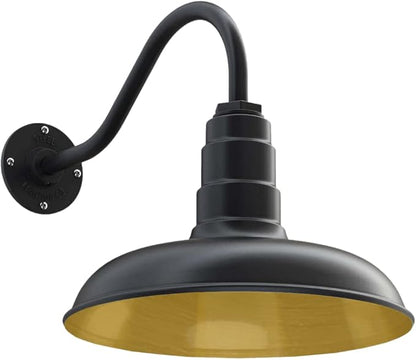 Steel Lighting Co. Topanga Barn Light | Outdoor Wall Mounted | Farmhouse Garage Light Made in America | 14 inch Dome | 16 inch Gooseneck | Matte Black Exterior/Brass Interior