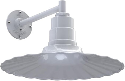 Steel Lighting Co. Highland Park Barn Light | Outdoor Wall Mounted | 16 inch Radial Wave | 11 inch Straight Arm | Vintage Style Made in America | White Exterior/White Interior
