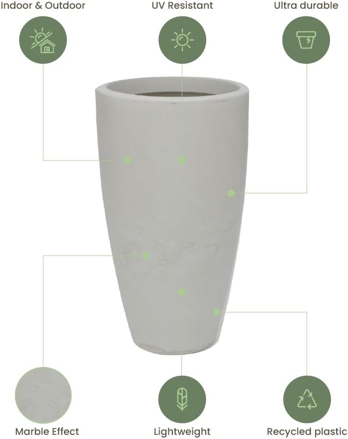 20.9" Tall Planter | Eco-Friendly, Durable, Lightweight | Indoor/Outdoor Use, All-Weather, Contemporary Design by Brazilian Artisans - White
