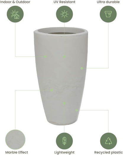 20.9" Tall Planter | Eco-Friendly, Durable, Lightweight | Indoor/Outdoor Use, All-Weather, Contemporary Design by Brazilian Artisans - White