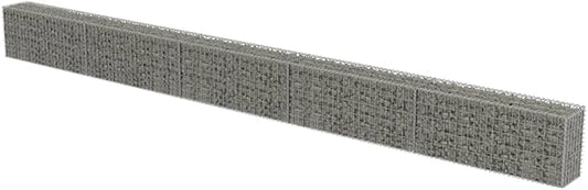 Galvanized Steel Gabion Wall with Covers, Gabion Mesh Wire Wall Panel Galvanized Steel Garden Stone Wire Basket Fencing Patio Decorative Fence, 236"x11.8"x19.7",-183