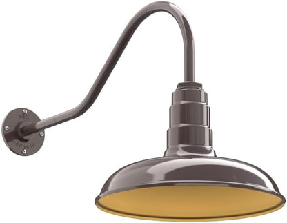 Steel Lighting Co. Topanga Barn Light | Outdoor Wall Mounted | 14 inch Dome | 23" Gooseneck | Farmhouse Garage Light Made in America | Dark Bronze Exterior/Brass Interior