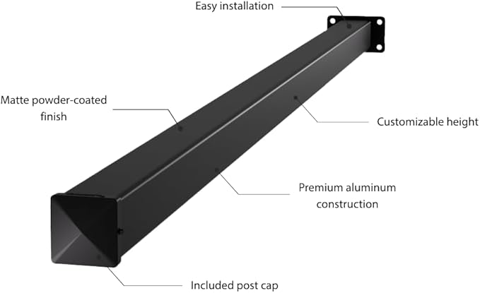 Black Powder-Coated Finish 4"x4"x7' Aluminum Concrete Mount Post Kit – Ideal for Secure Deck Railing, Patio Enclosures, or Fence Panels – Easy Installation