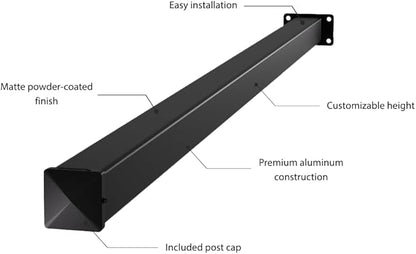 Black Powder-Coated Finish 4"x4"x7' Aluminum Concrete Mount Post Kit – Ideal for Secure Deck Railing, Patio Enclosures, or Fence Panels – Easy Installation