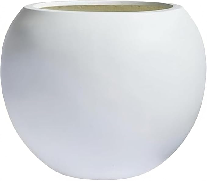 17 H x 21" Dia (15" Pot Opening) White Round Fiberstone Planter with Drainage Hole, Indoor/Outdoor Large Plant Pot for Home Patio Garden, Ideal for Large Plants