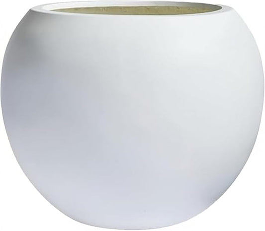 17 H x 21" Dia (15" Pot Opening) White Round Fiberstone Planter with Drainage Hole, Indoor/Outdoor Large Plant Pot for Home Patio Garden, Ideal for Large Plants