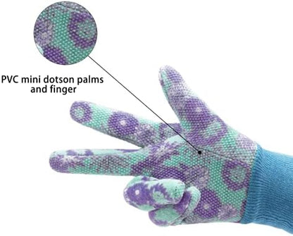 HANDLANDY 4 Pairs Women Garden Gloves, Cotton Ladies Soft Jersey Gardening Gloves with PVC Dots, Floral Yard Work Gloves