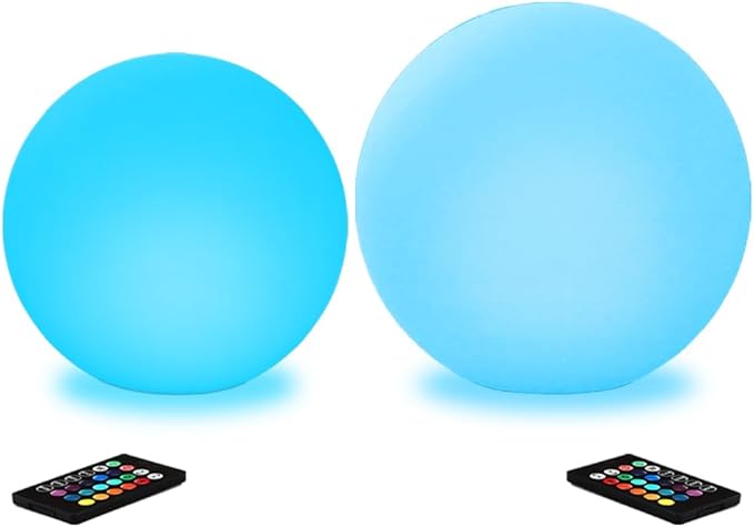 12-in LED Glowing Ball Light, Rechargeable LED Globe Orb Light w/Remote (1PC) and and 14-in Glowing LED Ball Light, Rechargeable Dimmable RGB Color Changing Globe Orb Light w/Remote (1PC)