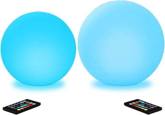 12-in LED Glowing Ball Light, Rechargeable LED Globe Orb Light w/Remote (1PC) and and 14-in Glowing LED Ball Light, Rechargeable Dimmable RGB Color Changing Globe Orb Light w/Remote (1PC)