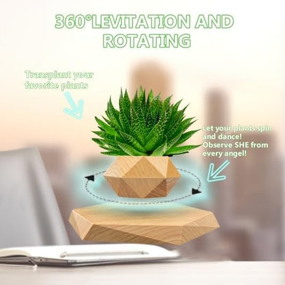 Levitating Plant Pot, Floating Plant Pot Small Floating Flower Pot, 360° Rotating Floating Pots for Plants, Floating Planter for Levitating Decor, Levitating Display Home Office Desk Decor (Yellow)