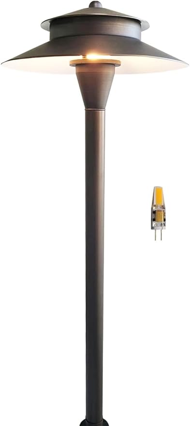 MALORY Low Voltage Pathway Lights with G4 Bulb 1-Pack,(24''H) Brass Landscape Path Light, 12V Outdoor LED Landscape Lighting for Yard with Ground Stake(P03)
