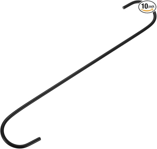 10 Pack -12 Inch Extra Large Heavy Duty Black S Hooks, for Hanging Plants, Kitchenware, Pergola, Closet, Garden,Patio,Bird Feeder, Wind Chimes,Indoor Outdoor Uses