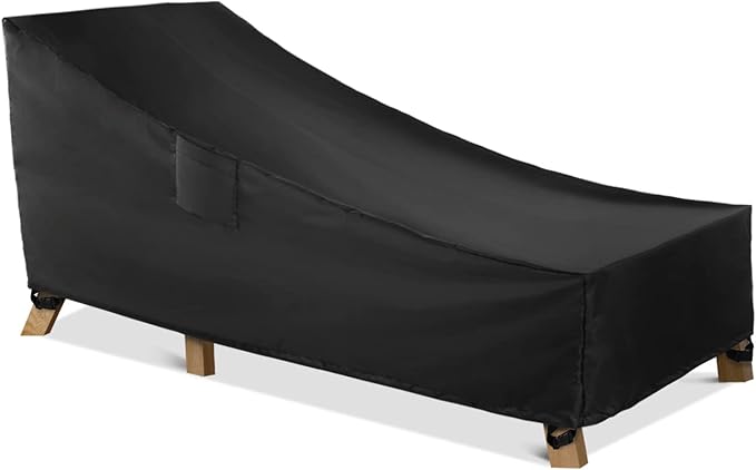 WLEAFJ Patio Chaise Lounge Cover Waterproof, Heavy Duty Outdoor Lounge Chair Covers, Black Durable Patio Furniture Covers, 78L x 34W x 32H inch
