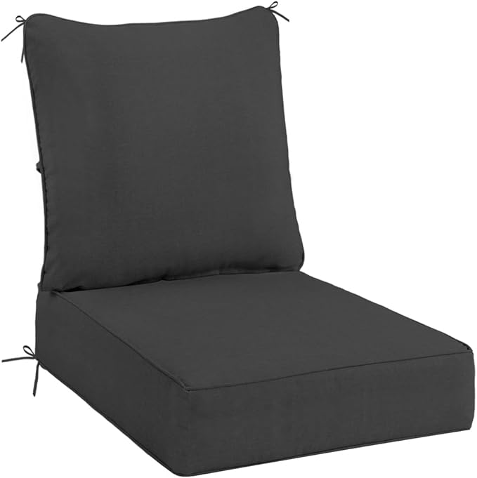 Sundale Outdoor Olefin Deep Seat Cushion, Patio Chair Cushion and Pillow, Water-Resistant Sectional Sofa Pad with Straps Dark Gray, 23 x 26 x 6 Inches