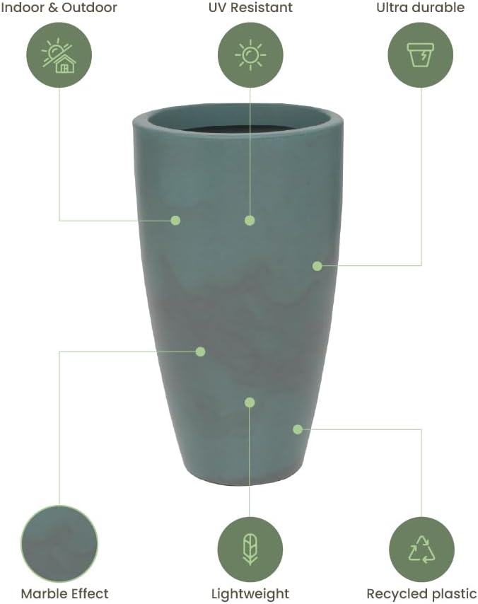 20.9" Tall Planter | Eco-Friendly, Durable, Lightweight | Indoor/Outdoor Use, All-Weather, Contemporary Design by Brazilian Artisans - Green