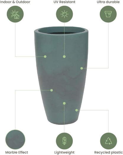 20.9" Tall Planter | Eco-Friendly, Durable, Lightweight | Indoor/Outdoor Use, All-Weather, Contemporary Design by Brazilian Artisans - Green