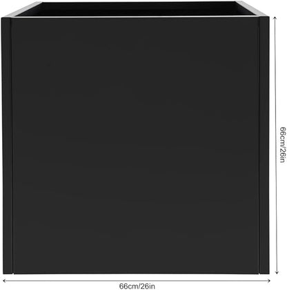 26Inch Steel Planter Box Metal Planter Large Tall Square Planters for Indoor Outdoor Plants, Heavy Duty Flower Pot for Patio, Yard, Garden (Black, 26" L x 26" W x 26" H)
