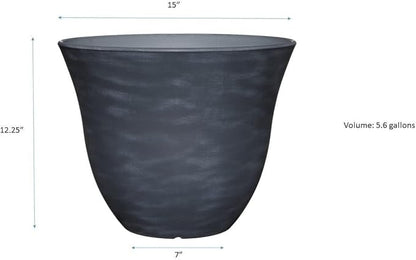 Classic Home and Garden Indoor/Outdoor Round Honeysuckle Resin Flower Pot Planter, Zinc Grey, 15" (Pack of 2)