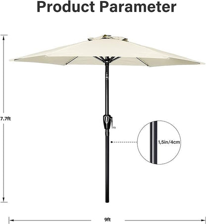 Simple Deluxe 2 Pack 9FT Outdoor Patio Umbrella Table Market Umbrella with Push Button Tilt and Crank, 8 Sturdy Ribs, UV Protection Waterproof for Garden, Lawn, Deck, Backyard, Pool, Creamy White