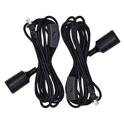 HESSION 2 Pack Plug-in Pendant Light, 16.4Ft Vintage Industrial Edison Light Socket Silica Gel E26/E27 Base, Black Round Hanging Pendant Light Cord, Hanging Lamp Extension Cable with On/Off Switch