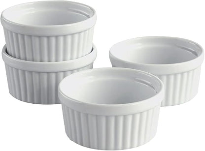 Cinf Porcelain Ramekins 6 oz Pudding Cup Baking Cup Bowls Dishes, Set of 4,Souffle Cups Dishes, Dipping Sauce,Creme Brulee, Custard Cups, Desserts, Oven, Microwave, Freezer and Dishwasher Safe